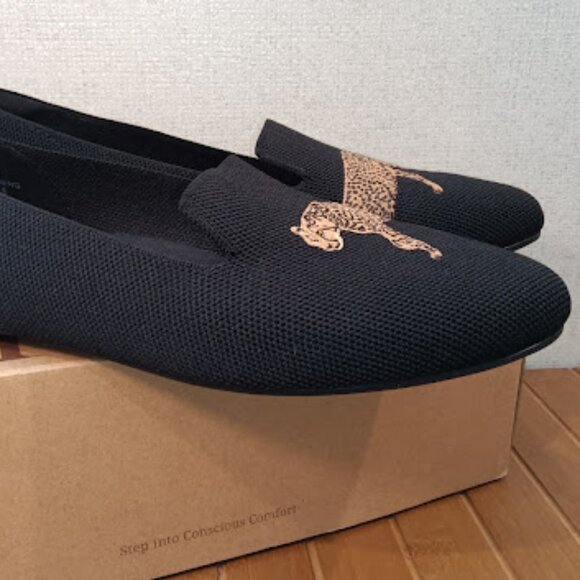 VIVAIA Size 10 EU 41.5 Audrey Black Cheetah Embroidered Round Toe Flats Loafers - Picture 6 of 11